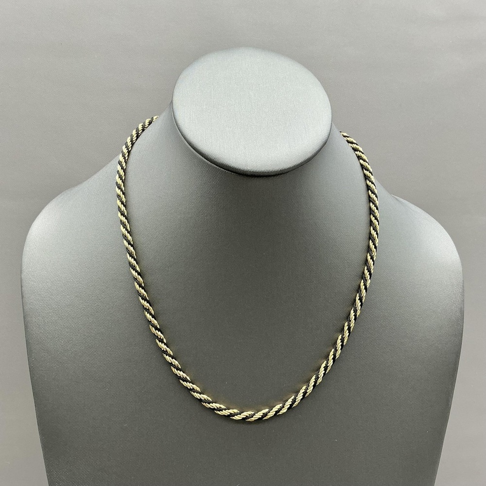 Vintage Trifari Necklace Gold Tone Black Rope Chain Womens Fashion Jewelry 17"